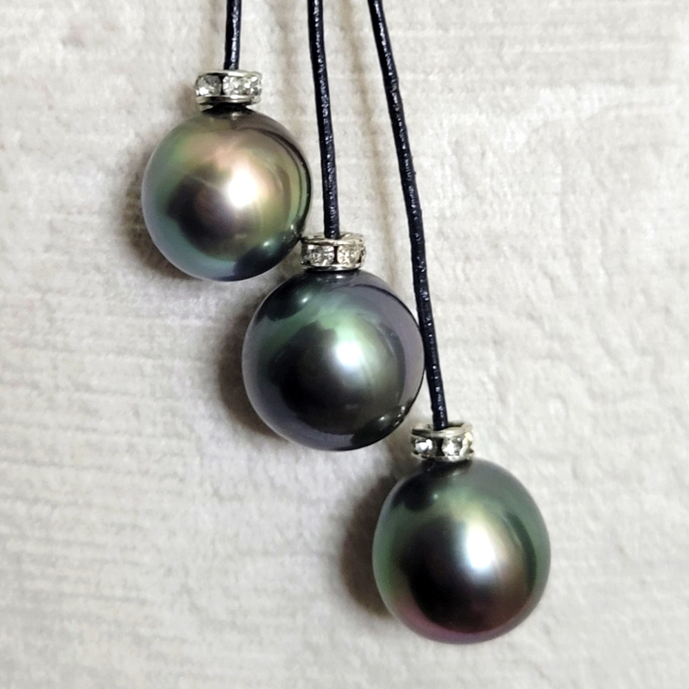🎋Tahitian Casade Pearl 925 Sterling Silver Leather Necklace - Picture 5 of 14